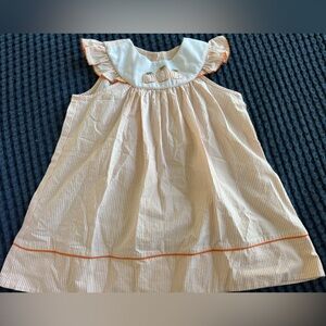 Stellybelly smocked embroidered pumpkin fall orange white strip dress, size 4